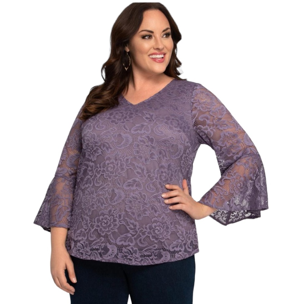 NWT Kiyonna Plus Purple Lauren Lace Top Size 0 - Picture 1 of 5